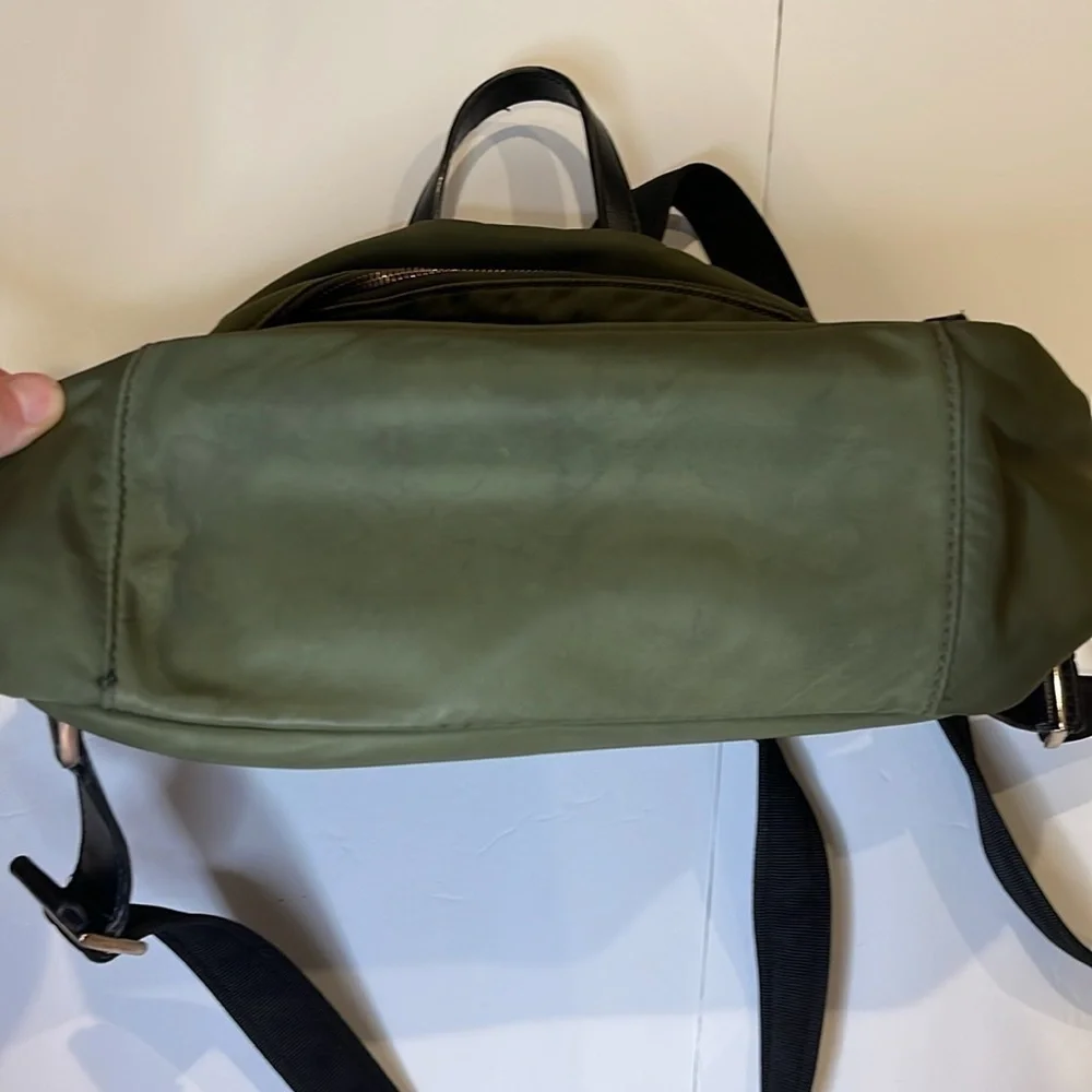 Kate Spade Small Olive Green Nylon Backpack Leather Straps